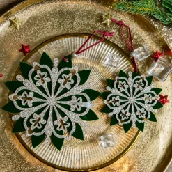 Fiocco di neve da appendere (D15 cm) Verde Chic glitterato