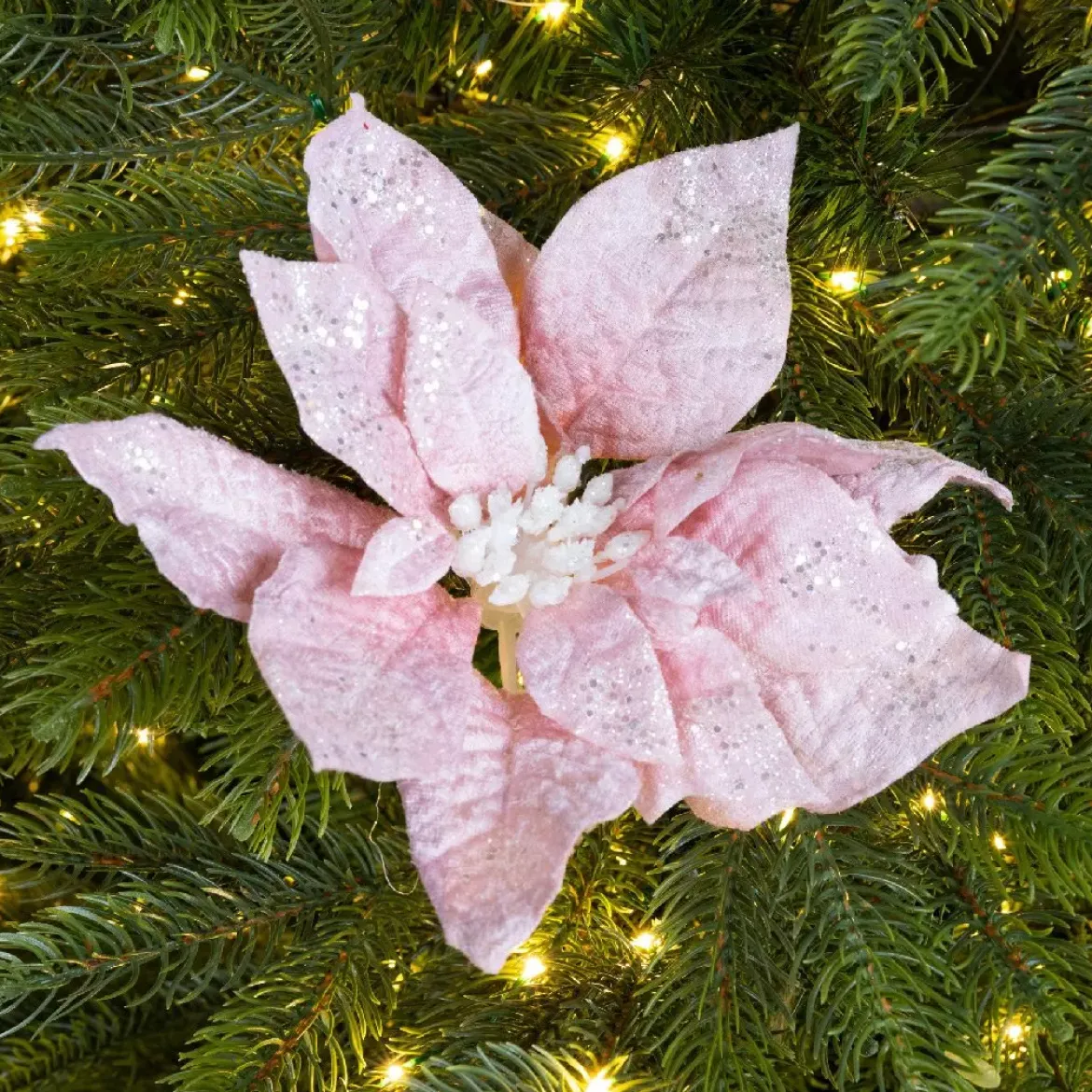 Fiore di Natale Velluto con clip (D22 cm) Rosa cipria