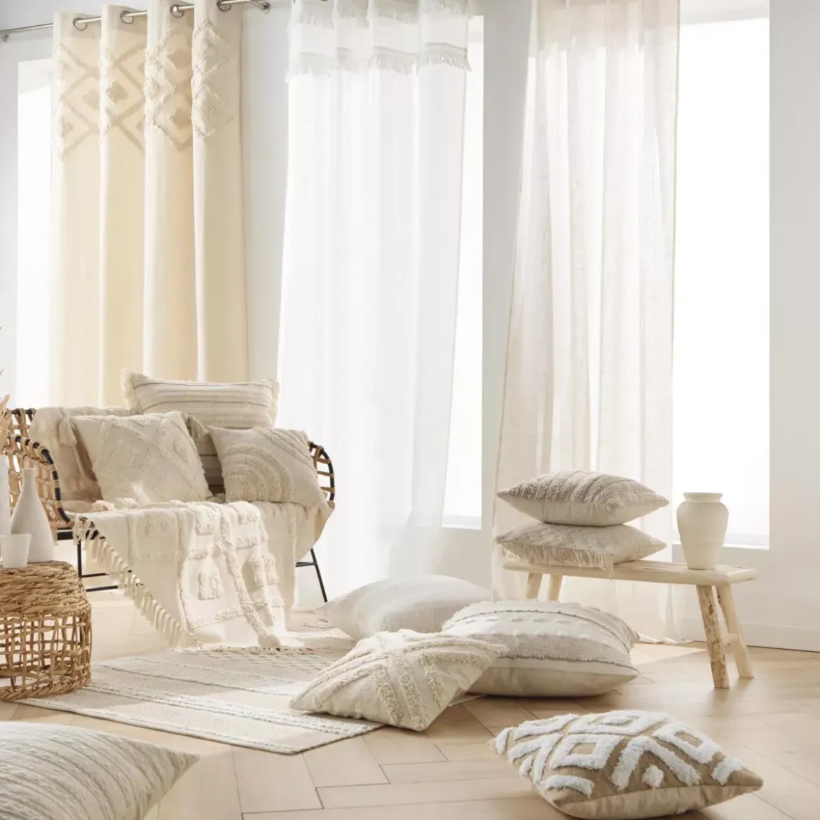 Fodera per cuscino quadrata cotone tuftato (40 x 40 cm) Sheny Beige