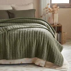 Fodera per cuscino quadrata in cotone (60 x 60 cm) Lena Verde rosmarino