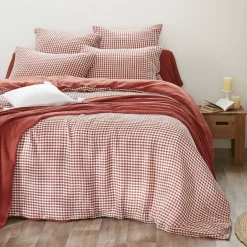 Fodera per cuscino rettangolare in doppia garza di cotone (50 x 70 cm) Gaïa vichy Terracotta