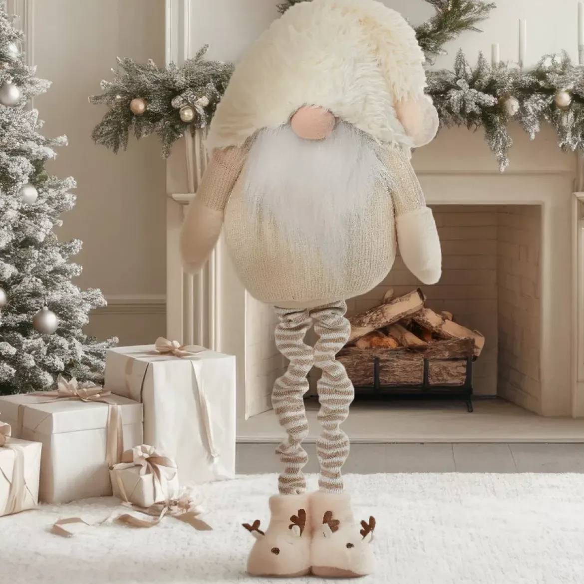 Folletto di Natale Gigante (H122 cm) Gaston carino Bianco crema