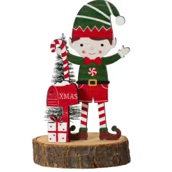 Folletto in legno su Tronco in legno (H13 cm) Albert Multicolore