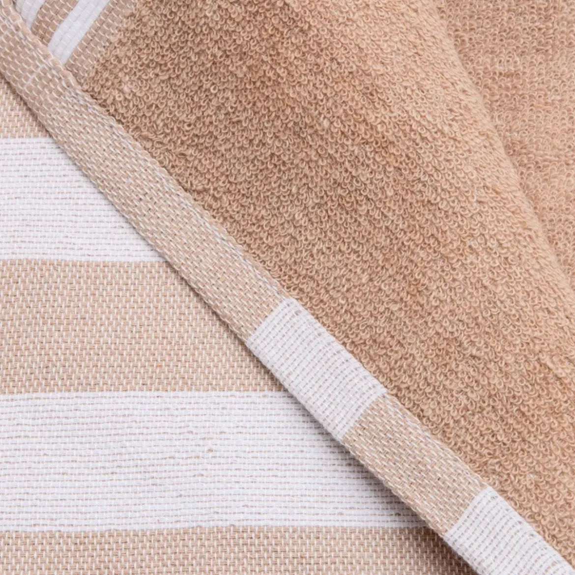 Fouta in cotone riciclato con fodera in spugna (100 x 200 cm) Coralia Beige