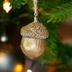 Ghianda di Natale da appendere (H8 cm) Quercia d'antan Oro