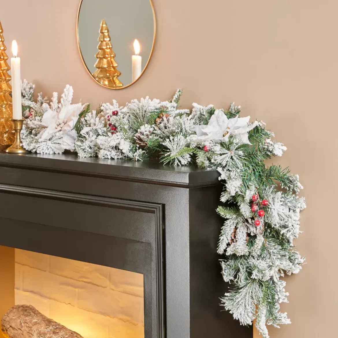 Ghirlanda decorata floccata Bianco