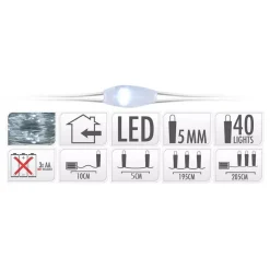 Ghirlanda luminosa 195 cm 40 micro LED a pile Bianco freddo