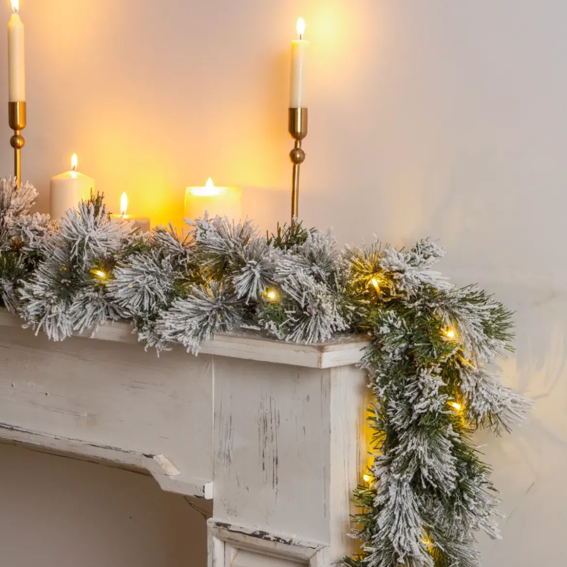 Ghirlanda luminosa di abete (300 cm - D25) Edmonton Verde innevato e bianco caldo