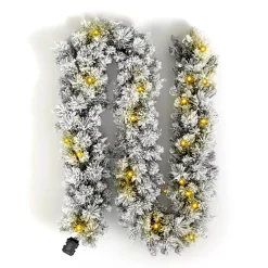 Ghirlanda luminosa di abete (300 cm - D25) Edmonton Verde innevato e bianco caldo