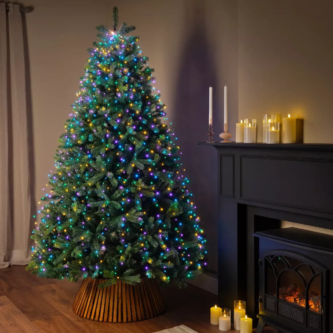 Ghirlanda tenda per albero 1,80 m 408 Micro LED cavo verde Multicolore pastello