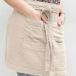 Grembiule con tasche garza di cotone Gaïa Beige pampa