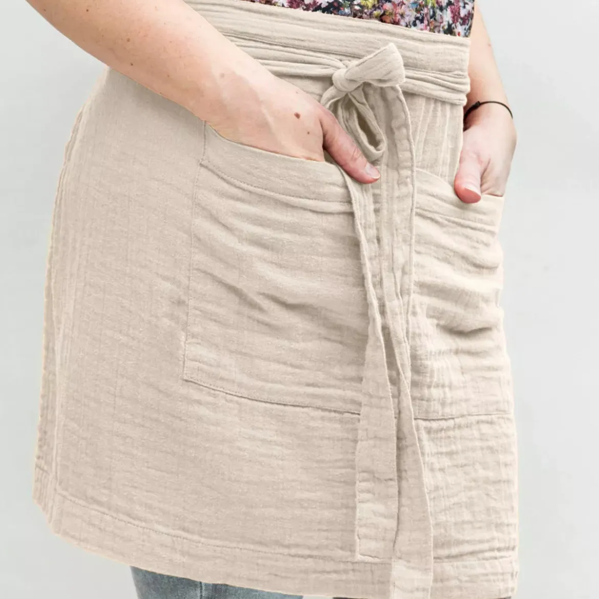 Grembiule con tasche garza di cotone Gaïa Beige pampa