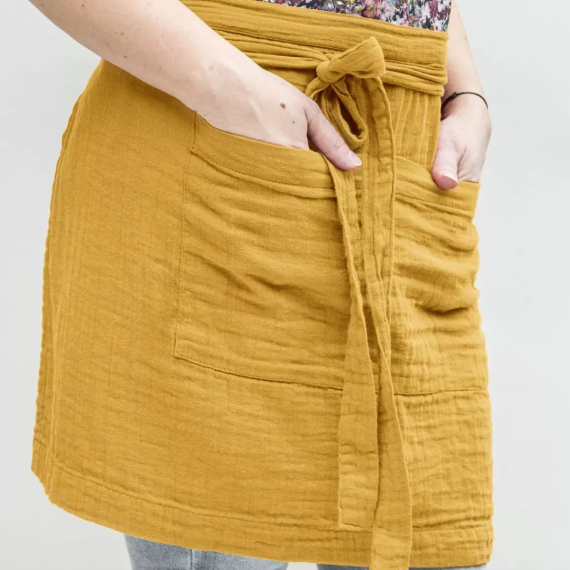 Grembiule con tasche garza di cotone Gaïa Giallo zafferano