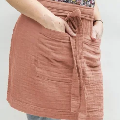 Grembiule con tasche garza di cotone Gaïa Rosa pesca