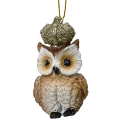 Gufo di Natale da appendere (H7 cm) Petit-Duc Roi glitterato