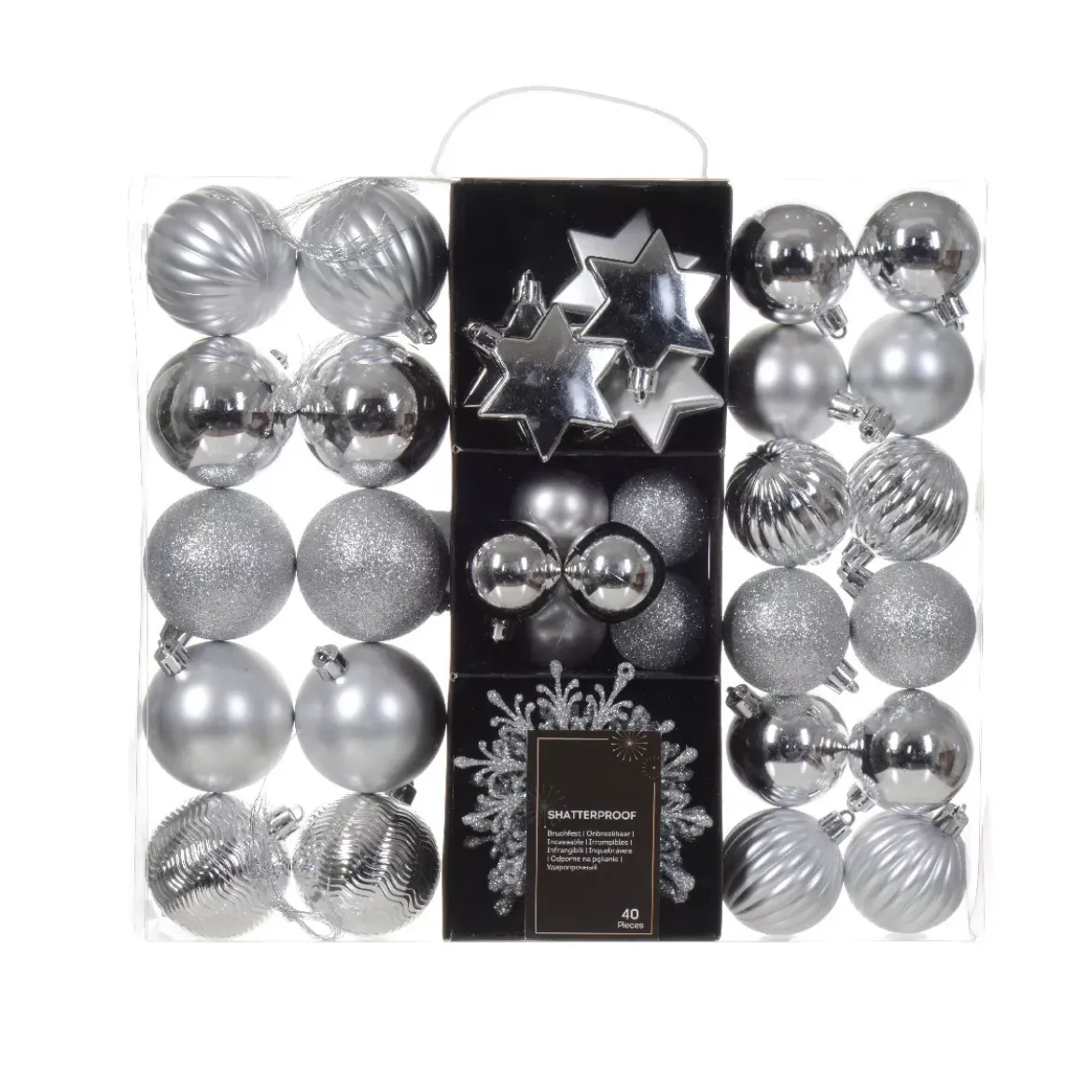 Kit di decorazione per albero di Natale (40 pezzi) Cristallo Argento