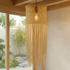 Lampada a sospensione con frange in bambù (H85 cm) Maoki Naturale