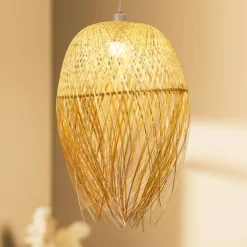 Lampada a sospensione con frange in bambù (H70 cm) Huelva Naturale