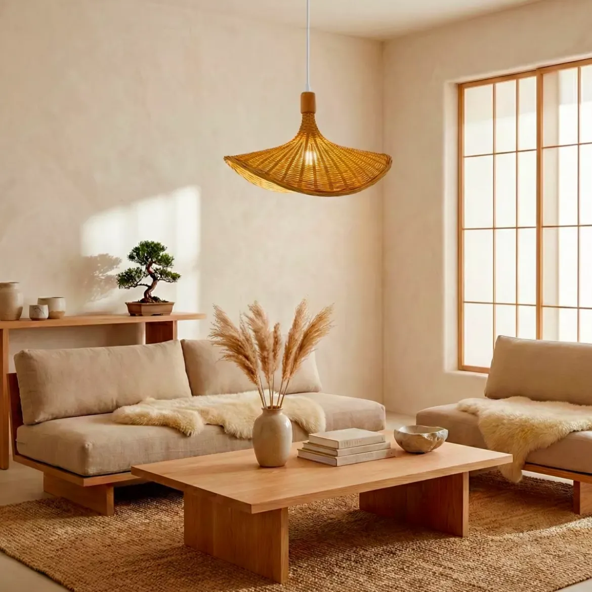 Lampada a sospensione in bambù (D55 cm) Kalahari Naturale