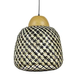 Lampada a sospensione in bambù (D40 cm) Elda Nero e naturale