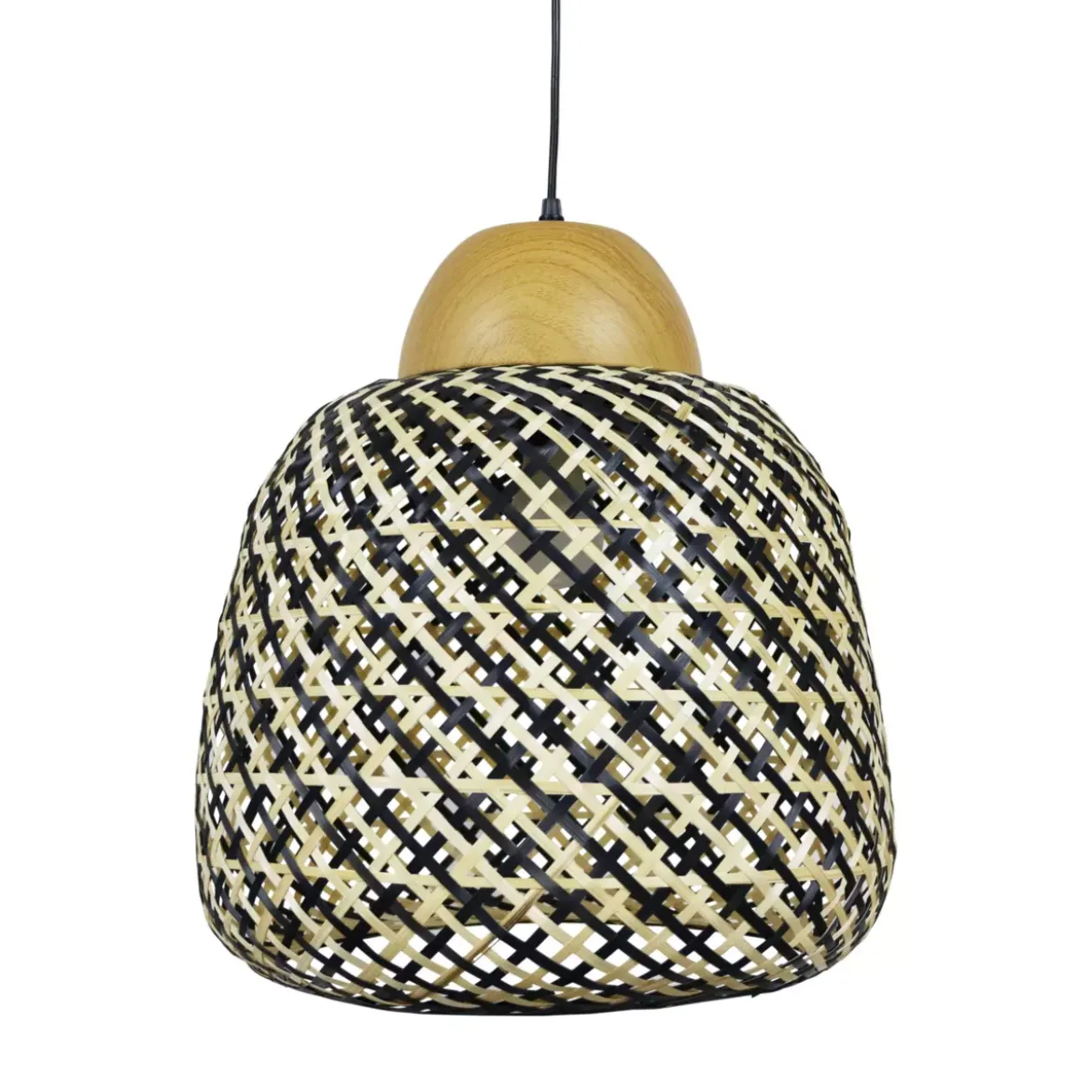 Lampada a sospensione in bambù (D40 cm) Elda Nero e naturale