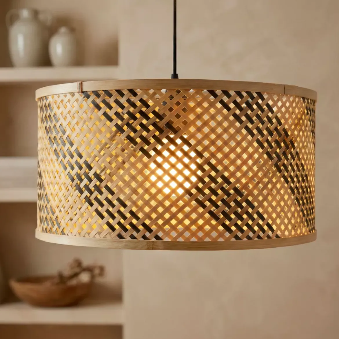 Lampada a sospensione in bambù (D50 cm) Frontera Nero e naturale