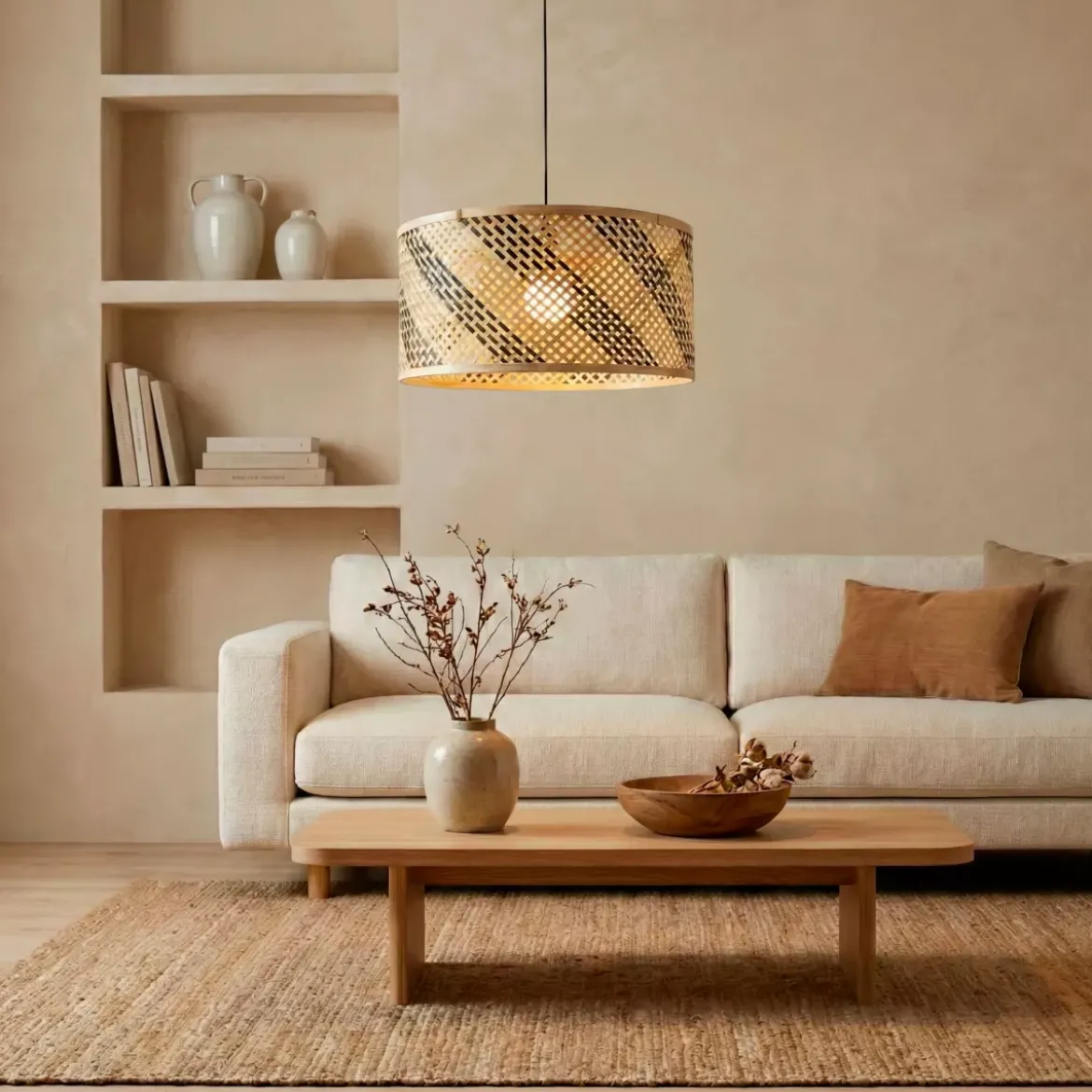 Lampada a sospensione in bambù (D50 cm) Frontera Nero e naturale