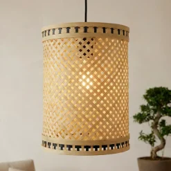 Lampada a sospensione in bambù (H30 cm) Estepona Nero e naturale