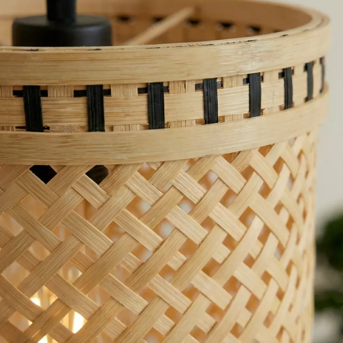 Lampada a sospensione in bambù (H30 cm) Estepona Nero e naturale