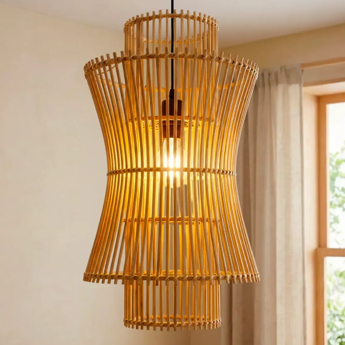 Lampada a sospensione in bambù (H52 cm) Morok Naturale