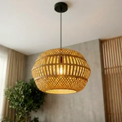 Lampada a sospensione in bambù traforata (D50 cm) Manresa Naturale