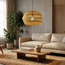 Lampada a sospensione in bambù traforata (D50 cm) Manresa Naturale