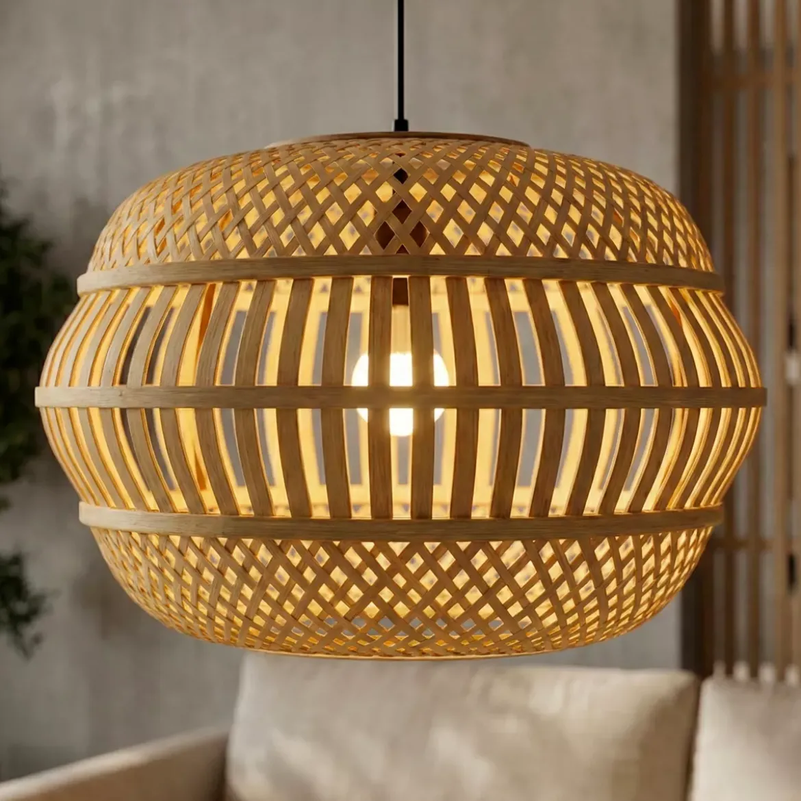 Lampada a sospensione in bambù traforata (D50 cm) Manresa Naturale