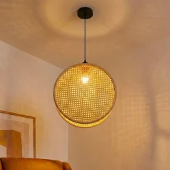 Lampada a sospensione rotonda in bambù (D40 cm) Oraya Naturale