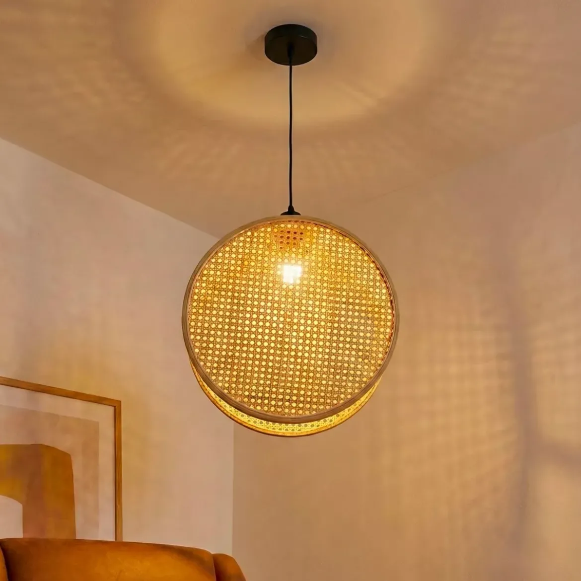 Lampada a sospensione rotonda in bambù (D40 cm) Oraya Naturale