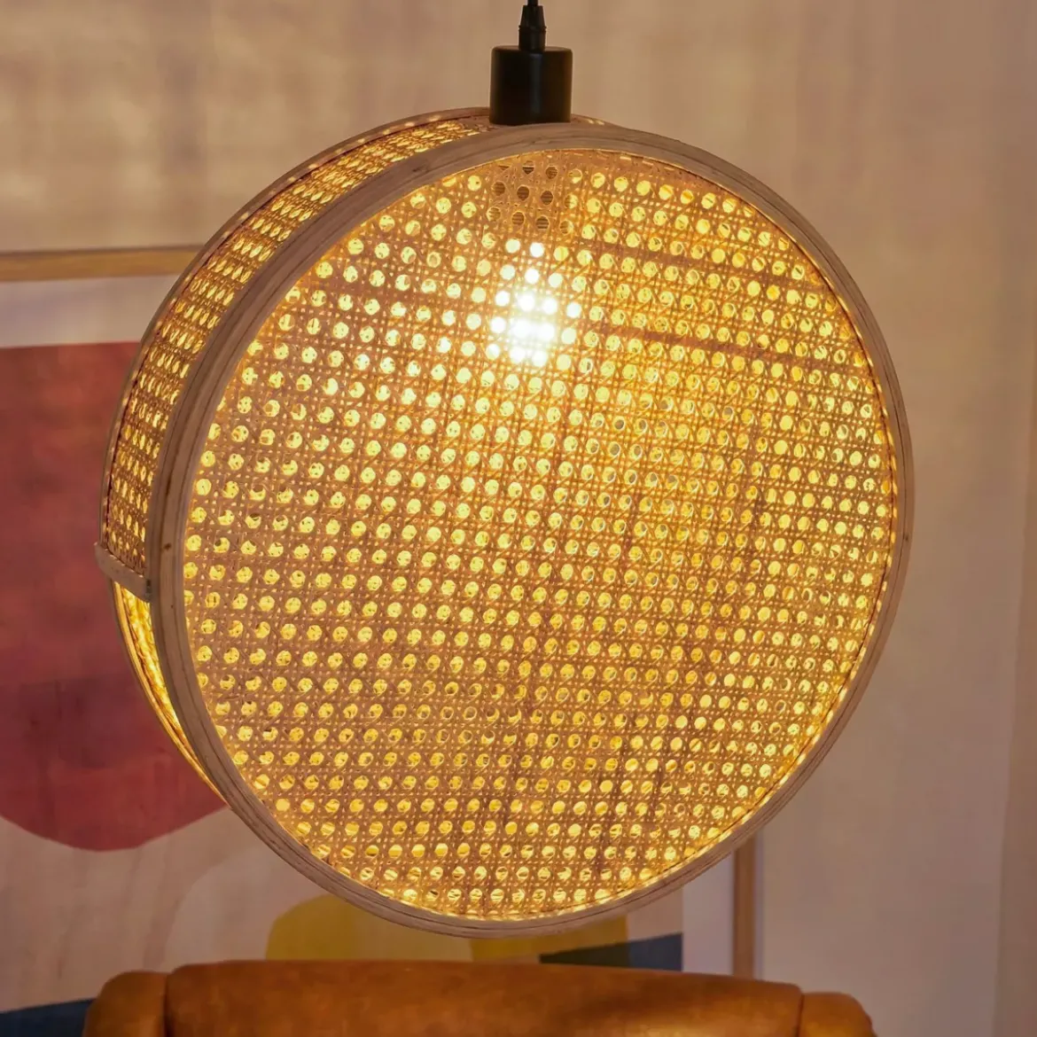 Lampada a sospensione rotonda in bambù (D40 cm) Oraya Naturale
