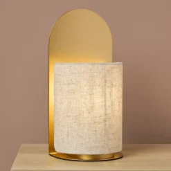 Lampada da tavolo in metallo e lino (H27 cm) Ornella Oro