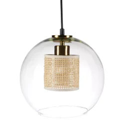 Lampadario a sospensione vetro e rattan (D25 cm) Sicilia Beige
