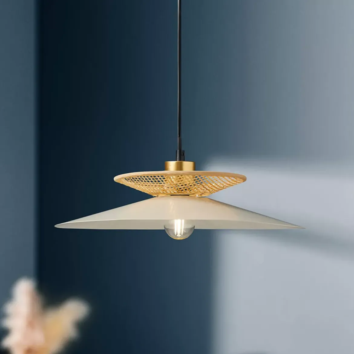 Lampadario metallo e bambù (D36 cm) Envertito Beige