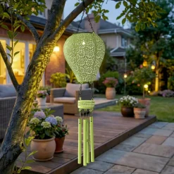 Lampada solare a sospensione per giardino LED (H56 cm) Mongolfiera Gialla