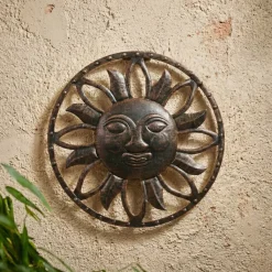 Lampada solare da parete in metallo (D37 cm) Dio Sole Bronzo patinato e bianco caldo