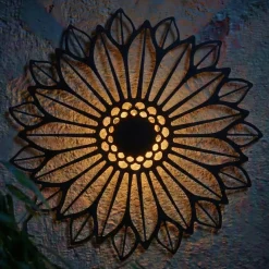 Lampada solare da parete in metallo (D37 cm) Girasole Nero e bianco caldo
