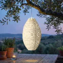 Lanterna solare da giardino sospesa (H38 cm) Bianca traforata