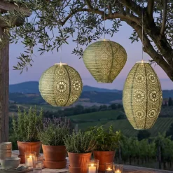 Lanterna solare da giardino sospesa (H28 cm) Verde traforato