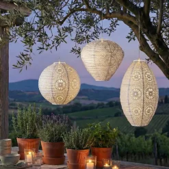 Lanterna solare da giardino sospesa (H28 cm) Bianca traforata