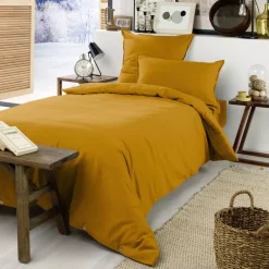 Lenzuolo con angoli flanella di cotone (90 x 200 cm) Nina Giallo ocra