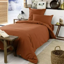 Lenzuolo con angoli flanella di cotone (90 cm) Théa Terracotta
