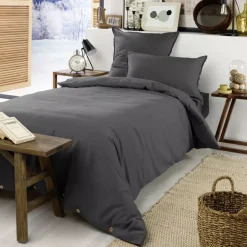 Lenzuolo con angoli flanella di cotone (90 x 190 cm) Nina Grigio antracite