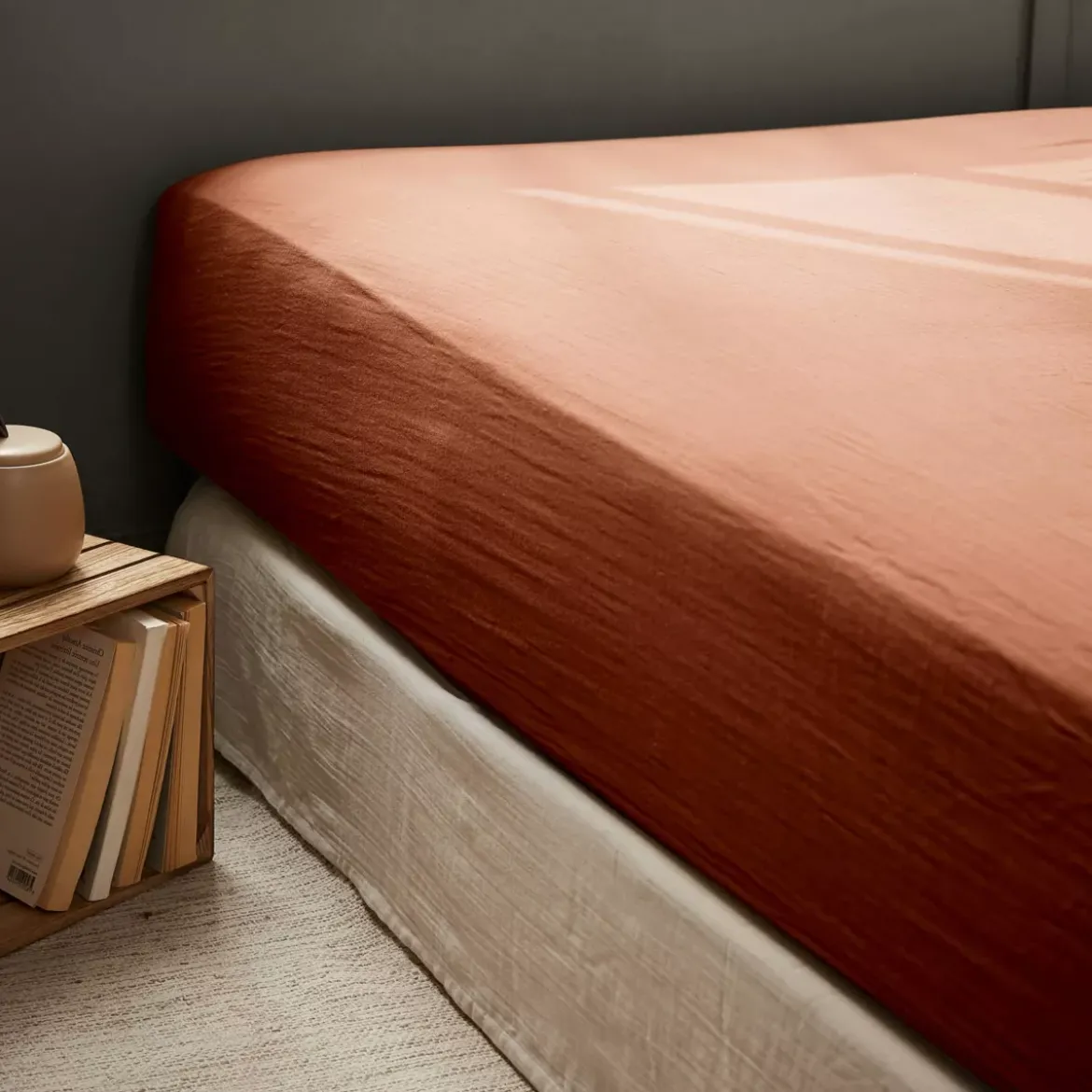 Lenzuolo con angoli garza di cotone (160 x 200 cm) Gaïa Terracotta