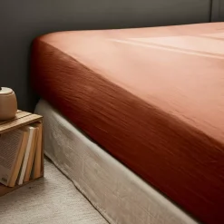 Lenzuolo con angoli garza di cotone (180 cm) Gaïa Terracotta